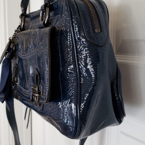 Coach Poppy Blue Push Lock Patent Leather Satchel - Picture 4 of 16